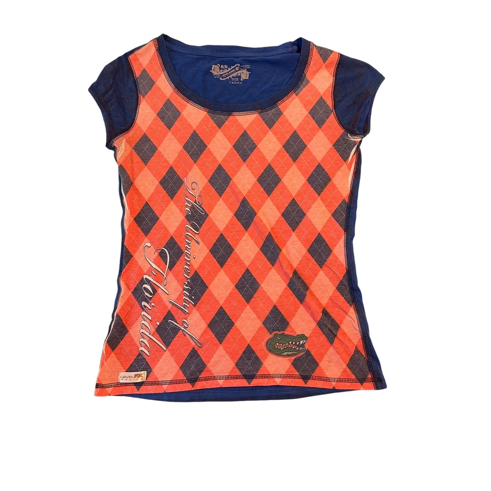 Levelwear University of Florida Gators Argyle T-Shirt Womens Medium Orange Navy